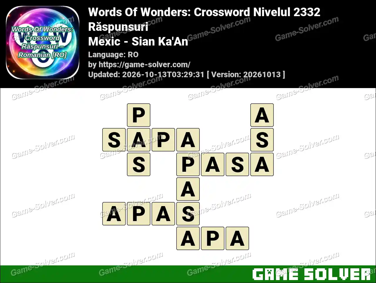 Words Of Wonders: Crossword Nivelul 2332 Răspunsuri – Mexic – Sian Ka’An
